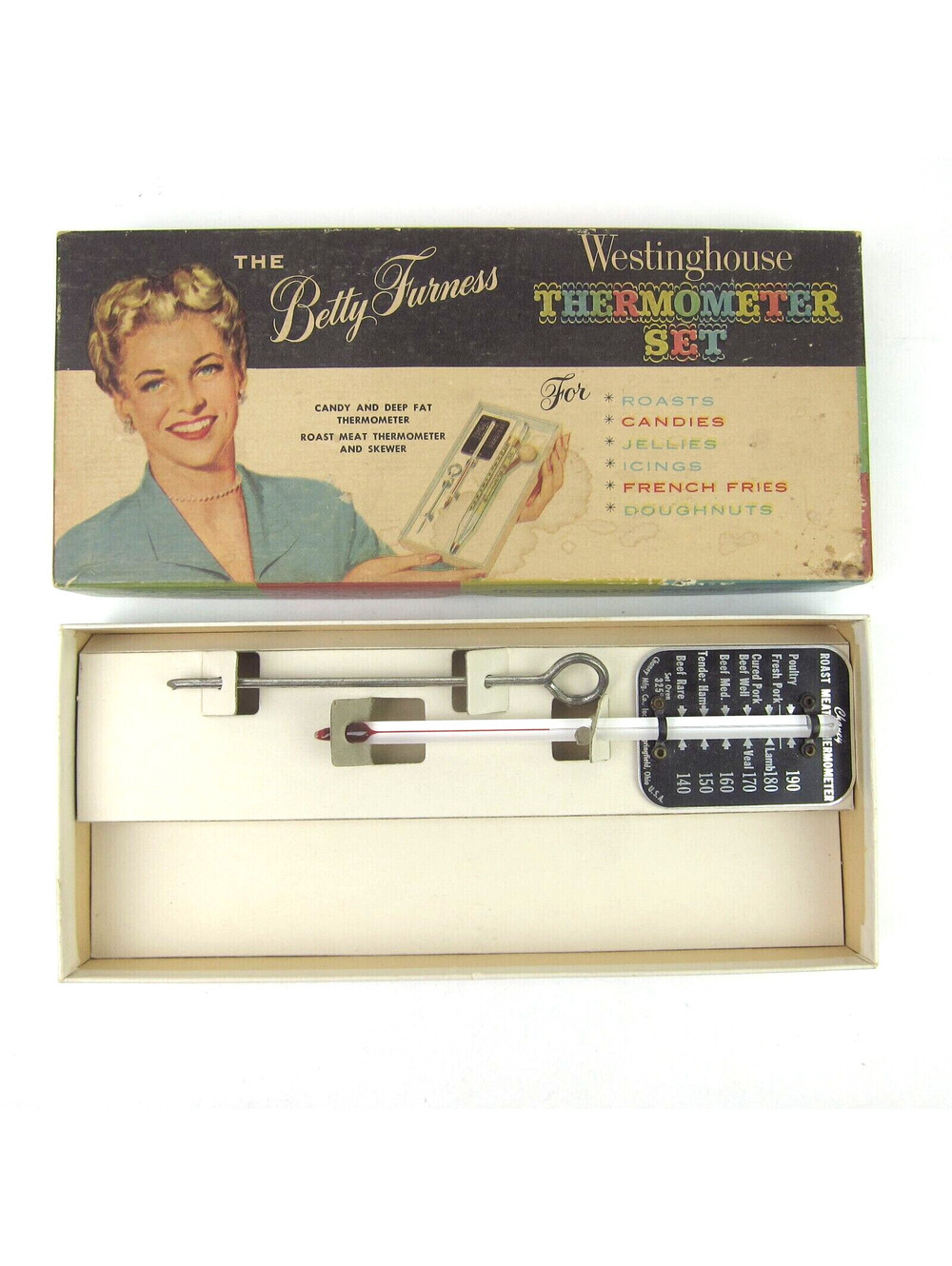 Betty Furness Westinghouse Meat Thermometer & Skewer Set in Box Vintage 1950s